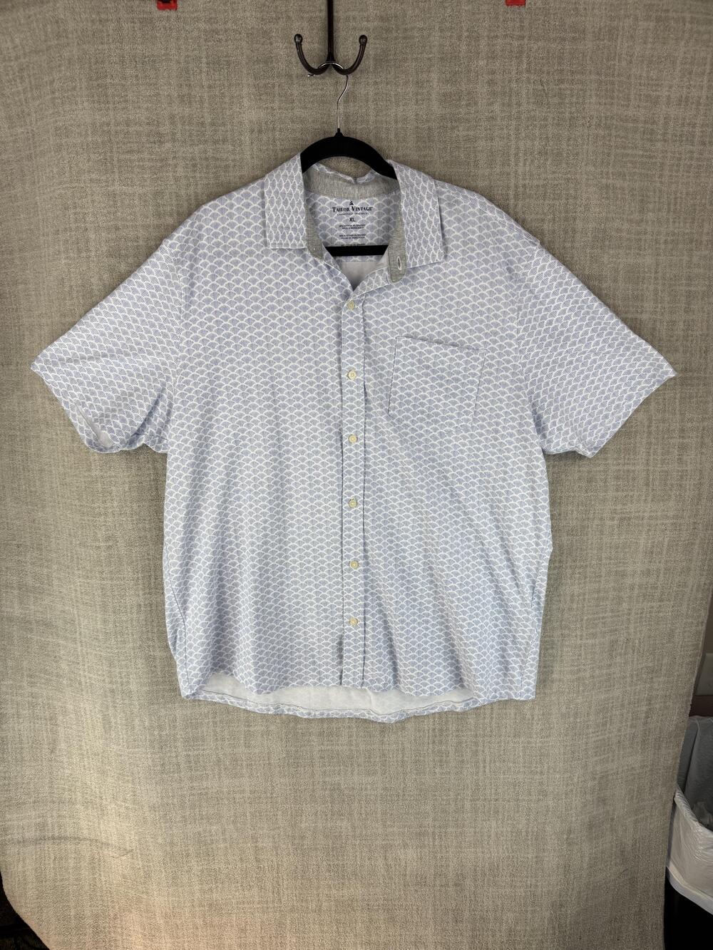 Tailor Vintage Shirt Mens XL Blue Geometric Button-Up Short Sleeve Relaxed